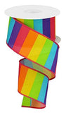 Rainbow Horizontal Stripe Canvas Wired Edge Ribbon - 10 Yards (Neon Multi, 2.5)