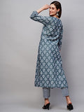 Gosriki Women'S Cotton Blend Printed Straight Kurta With Pant (Kidya Grey-Nw-Gs_S_Grey_Small),Grey,,B0C6MPFFC2