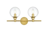 Living District Jaelynn 2-Light Iron & Glass Bath Sconce In Brass/Clear