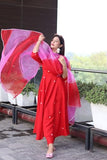 Anni Designer Women'S Cotton Blend Anarkali Embroidered Kurta With Pant & Dupatta (Gsk-Red_Xxl_Red_Xx-Large),Red,2XL,Cotton Blend,Anarkali,