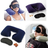 Pavan Ecommerce 3 In 1 Travel Set Inflatable Neck Pillow, Eye Mask And Ear Plugs Airline Travel Kit (Multi Color) 3In1 Travel Se