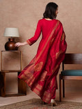 Anni Designer Women'S Rayon Blend Solid Anarkali Kurta With Pant & Dupatta (Magic-Red-Ndm_4Xl_Red_Xxxx-Large),Red,4XL,Rayon Blend,Anarkali,Kurta, Scarf