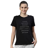 Enamor Athleisure Women's Short Sleeve Crew Neck Relaxed Fit Antimicrobial 4 Way Stretch Breathable Cotton Tee - A301(A301-Jet Black Yama Graphic-M),Jet Blk Yama Graphic