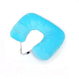 Jern UShape Inflatable Pillow Portable Flannel Travel Neck Pillow With Mobile Holding Slot (Green)