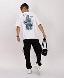 Kyda Men'S Oversized 100% Cotton Round Neck Front And Back Printed Tshirt (Pack Of 1) White,WhiteApparel,2XL