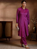 Libas Womens Solid Cotton Blend Co-Ord Set For Women Magenta M