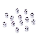 240pcs Opaque Acrylic Letter S Cube Beads White Plastic Alphabet Loose Spacer Square Beads 4-5mm for DIY Name Bracelet Necklace