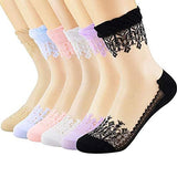 Pursue Fashion Ultra Thin Transparent Net Crystal Elastic Ankle Socks With Little Flowers Women/Girls, Ankle Socks For Women, Ne