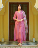 Anni Designer Women'S Rayon Viscose Anarkali Solid Kurta With Pant & Dupatta (Khadija Baby Pink_Xl_Pink_X-Large),Baby Pink,XL,Rayon Blend,Anarkali,