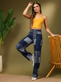 Kotty Women'S Checkered Pure Cotton Wide Leg Jeans(Blue,32)