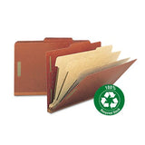 Pressboard Classification Folder, 3 Expansion, 6 Dividers, Legal, Red, 10/Box
