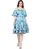 Oomph! Women'S Western & Fusion Wear Crepe Pleated Knee-Long Dress - Sea Blue,Sea BlueApparel,L