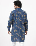 Leriya Fashion Men'S Kurta | Rayon Printed Kurta For Men | Chinese Collar Long Sleeves | Straight Knee Length Kurtas | For Festival | Function | Occasion Wear Fancy Kurta For Boys (Small, Blue)
