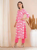 Anni Designer Women'S Rayon Blend Straight Printed Kurta With Pant (Pustak Baby Pink-Vks04_Xxl_Baby Pink_Xx-Large),Light Pink,2XL,Rayon Blend,Regular,