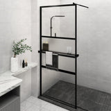 Walkin Shower Wall with Shelf Black 39.4x76.8 ESG Glass&Aluminum