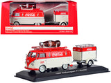 1960 Volkswagen T1 Kombi Van with Trailer Red and Cream Coca Cola 1/43 Diecast Model Car by Motorcity Classics