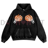 Playful Meme Gothic Halloween Skeleton Hands Pumpkin Vintage Washed Hoodie