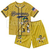 Dabbing Banana Retro American Flag Baseball Jersey Set – Toddler Athletic Mesh Outfit