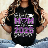 Proud Mom of a 2026 Graduate T-Shirt – Senior 2026 Purple & Gold School Spirit Tee