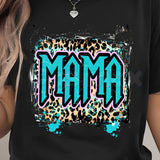 Women’s "MAMA" Print T-Shirt – Fashion Casual Round Neck Graphic Tee, Premium 100% Cotton Minimalist Motherhood Top, Soft Lived-In Heavyweight Stylish Mama Shirt, Made in USA