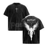 The Kingdom Mandate: Repent Vintage Washed Tee – Heavy Cotton Christian Streetwear, Gospel Angel Wings Shirt