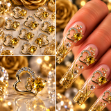 Queen - Nail Charms 10pc - #081 Gold "Love" Yellow Crystal Hearts