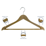 Bowed Suit Hangers with Pant Bar & Shoulder Notch, Natural Wood-Look Finish