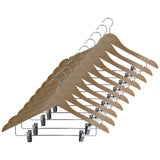 Wood-Look Standard Shaped Hangers with Clips, Swivel Hook & Pant Bar, Pack of 10/20