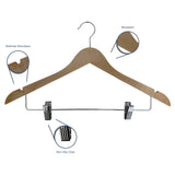 Wood-Look Standard Shaped Hangers with Clips, Swivel Hook & Pant Bar, Pack of 10/20