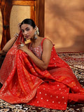 Libas Womens Woven Design Silk Blend Straight Kurta With Trousers And Dupatta Orange L
