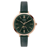 Timex Analog Watch For Woman With Green Round Dial & Green Leather Strap Band Water Resistant Women'S Wrist Watches - Twel20100