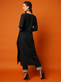 Anni Designer Women'S Cotton Blend Straight Embroidered Kurta With Pant (Dotd-Black-Nk_Xxl_Black_Xx-Large),Black,2XL,Cotton Blend,Regular,