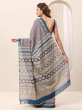 Libas Womens Printed Cotton Saree With Blouse Piece Blue One Size