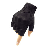 Harssidanzar Mens Half Finger Goatskin Leather Motorcycle Gloves GM037, Black, Size XS