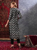 Anni Designer Women'S Cotton Blend Straight Printed Kurta With Pant (Ganmurti Black_L_Black_Large),Black,L,Cotton Blend,Regular,Kurta