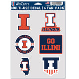Illinois Fighting Illini Decal Multi Use Fan 6 Pack Special Order