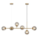 KCO Lighting 6-Light Modern Globe Sputnik Chandelier Brass Gold Linear Pendant Chandelier Lighting Smoke Glass Dining Room Chand