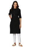 W for Woman Black Solid Cotton Blend Straight Kurta (Size: XS)-24ONW12285-222983