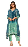 Wedani Soft Chinon Silk Bandhani Print With Sequence Embroidery Lace Border Kurta Pant Set With Dupatta For Women-Turquoise,Turquoise,2XL