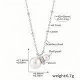 Silver Chain Necklace with Shell Pearls & Zircon Accents 16.5''+1.9'' Adjustable Stainless Steel Elegant Gift for Women