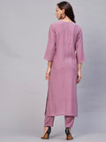 Gosriki Women'S Cotton Blend Straight Embroidered Kurta With Pant (Miti Wine-Nw-Gs_S_Wine_Small),Wine,,B0C5JR2SW6
