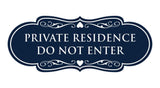 Signs ByLITA Designer Private Residence Do Not Enter Home Security Sign | No Trespassing (Navy Blue/White) Large 1 Pack