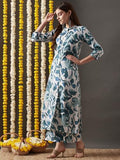 Anni Designer Women'S Cotton Blend Straight Printed Kurta With Palazzo (Yamla Green-Nw_Xl_Green_X-Large),Green,XL,Cotton Blend,Regular,Kurta, Pants