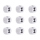 FASHEWELRY 10Pcs Cube Letter Silicone Beads 12x12x12mm Square Letter I Alphabet Beads for DIY Bracelet Necklace Jewelry Making