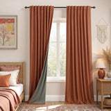 KOUFALL 52x72 Inches Long Terracotta Back Tab Linen Blackout Curtains-New