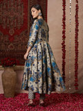 Anni Designer Women'S Rayon Blend Straight Printed Kurta With Pant (Vedham Blue_S_Blue_Small),Blue,S,Rayon Blend,Anarkali,