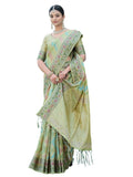 Satrani Womens Organza Banarasi Jacquard Saree with Unstitched Blouse Piece (3086S145N_Pista Green)