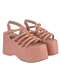 Shoetopia Women'S Peach Platform Sandals Chunky Wedge Gladiator Style|| Caged Straps & Adjustable Buckle Trendy Summer Footwear Eu39,Peach,6,B0C8D4T2XX