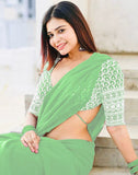 Satrani Womens Knit Pure Georgette Saree (2629S105N_Light Green)