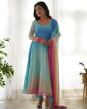 Gosriki Women'S Georgette Anarkali Solid Kurta With Pant & Dupatta (Sade Sky-Gs_L_Sky Blue_Large),Sky Blue,,B0DZ2TP7XQ